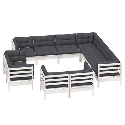 Set Divani da Giardino 11 pz con Cuscini Bianchi Legno di Pino | homemem39