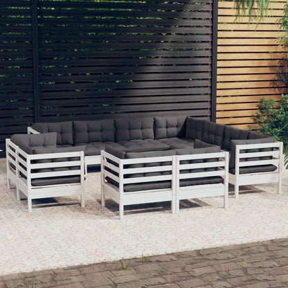Set Divani da Giardino 11 pz con Cuscini Bianchi Legno di Pino | homemem39