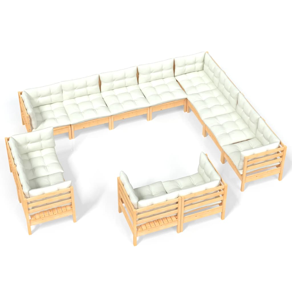 Set Divani da Giardino 12 pz con Cuscini Crema in Massello di Pino | homemem39