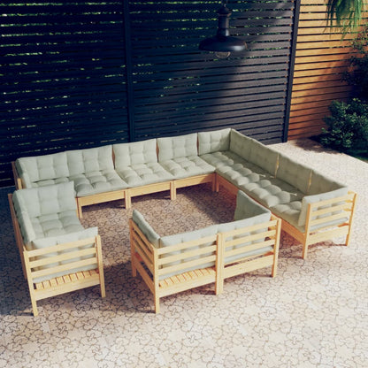 Set Divani da Giardino 12 pz con Cuscini Crema in Massello di Pino | homemem39
