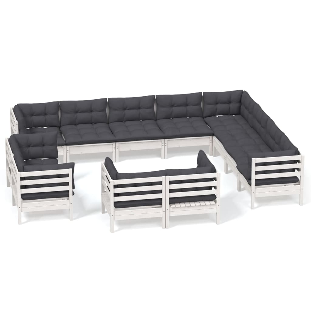 Set Divani da Giardino 12 pz con Cuscini Bianchi Legno di Pino | homemem39