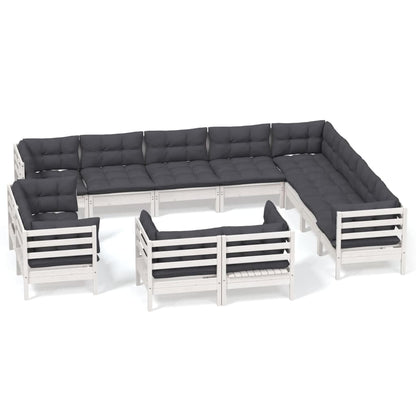 Set Divani da Giardino 12 pz con Cuscini Bianchi Legno di Pino | homemem39