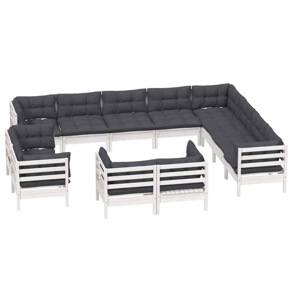 Set Divani da Giardino 12 pz con Cuscini Bianchi Legno di Pino | homemem39