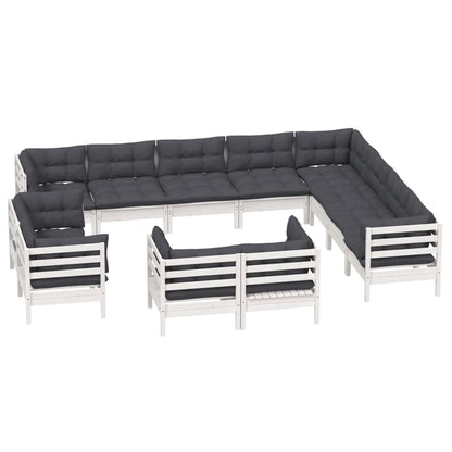 Set Divani da Giardino 12 pz con Cuscini Bianchi Legno di Pino | homemem39