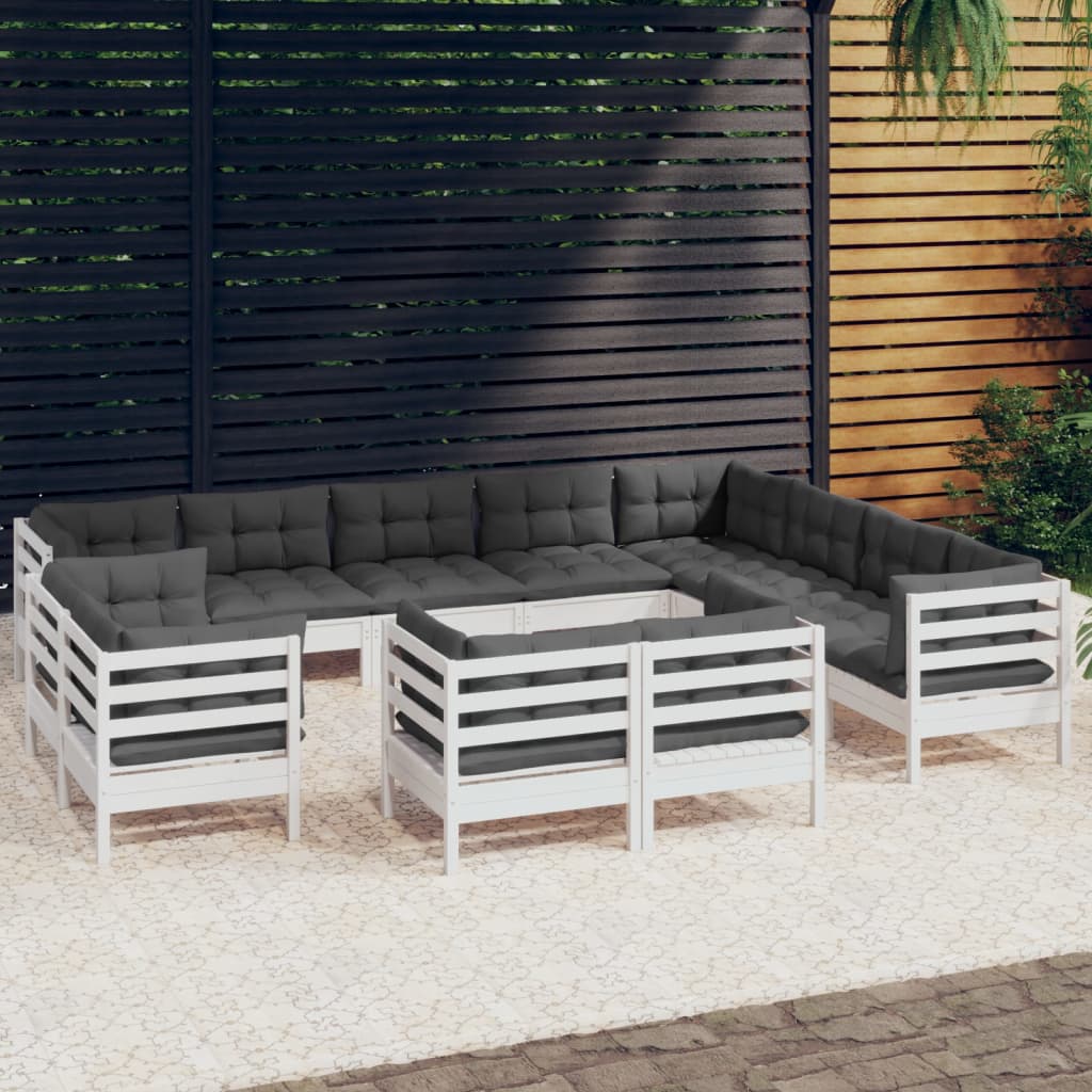 Set Divani da Giardino 12 pz con Cuscini Bianchi Legno di Pino | homemem39
