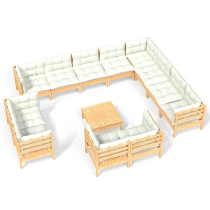 Set Divani da Giardino 13 pz con Cuscini Crema Massello di Pino | homemem39