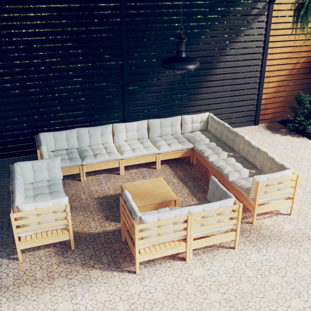 Set Divani da Giardino 13 pz con Cuscini Crema Massello di Pino | homemem39