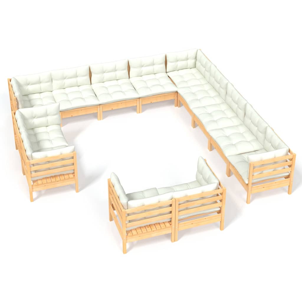 Set Divani da Giardino 13 pz con Cuscini Crema Massello di Pino | homemem39