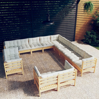 Set Divani da Giardino 13 pz con Cuscini Crema Massello di Pino | homemem39