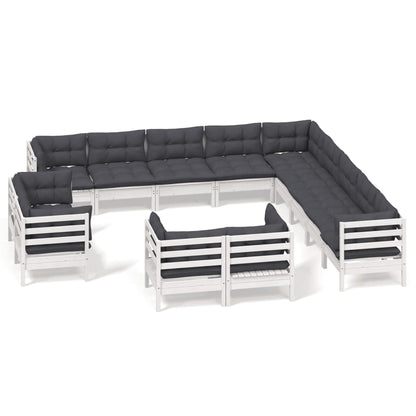 Set Divani da Giardino 13 pz con Cuscini Bianchi Legno di Pino | homemem39