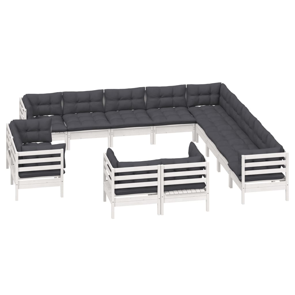Set Divani da Giardino 13 pz con Cuscini Bianchi Legno di Pino | homemem39