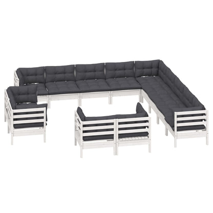 Set Divani da Giardino 13 pz con Cuscini Bianchi Legno di Pino | homemem39