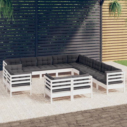 Set Divani da Giardino 13 pz con Cuscini Bianchi Legno di Pino | homemem39