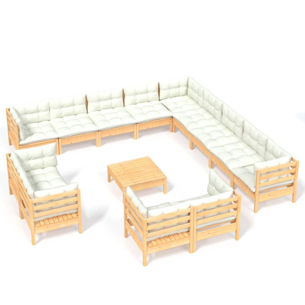 Set Divani da Giardino 14 pz con Cuscini Crema Massello di Pino | homemem39