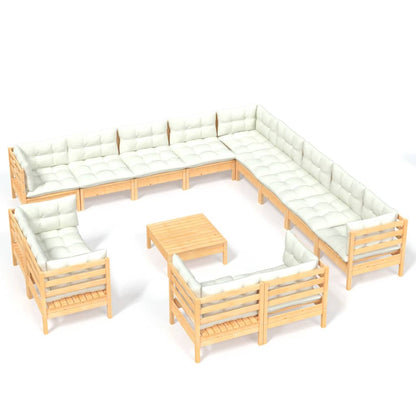 Set Divani da Giardino 14 pz con Cuscini Crema Massello di Pino | homemem39