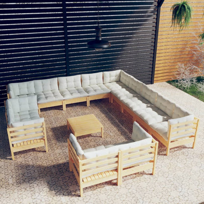 Set Divani da Giardino 14 pz con Cuscini Crema Massello di Pino | homemem39