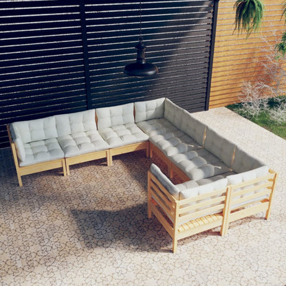 Set Divani da Giardino 8 pz con Cuscini Crema Massello di Pino | homemem39