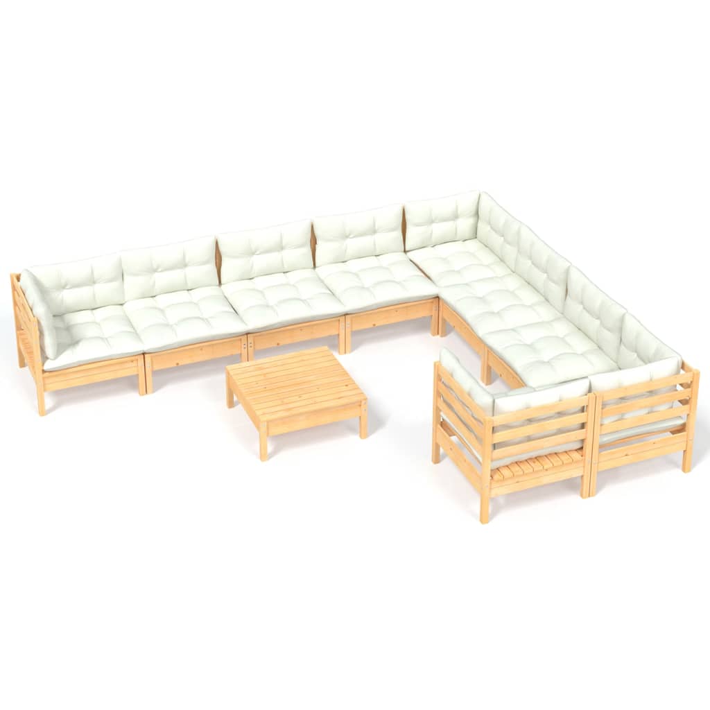 Set Divani da Giardino 10 pz con Cuscini Crema Massello di Pino | homemem39