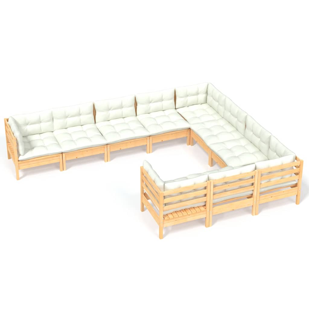 Set Divani da Giardino 10 pz con Cuscini Crema Massello di Pino | homemem39