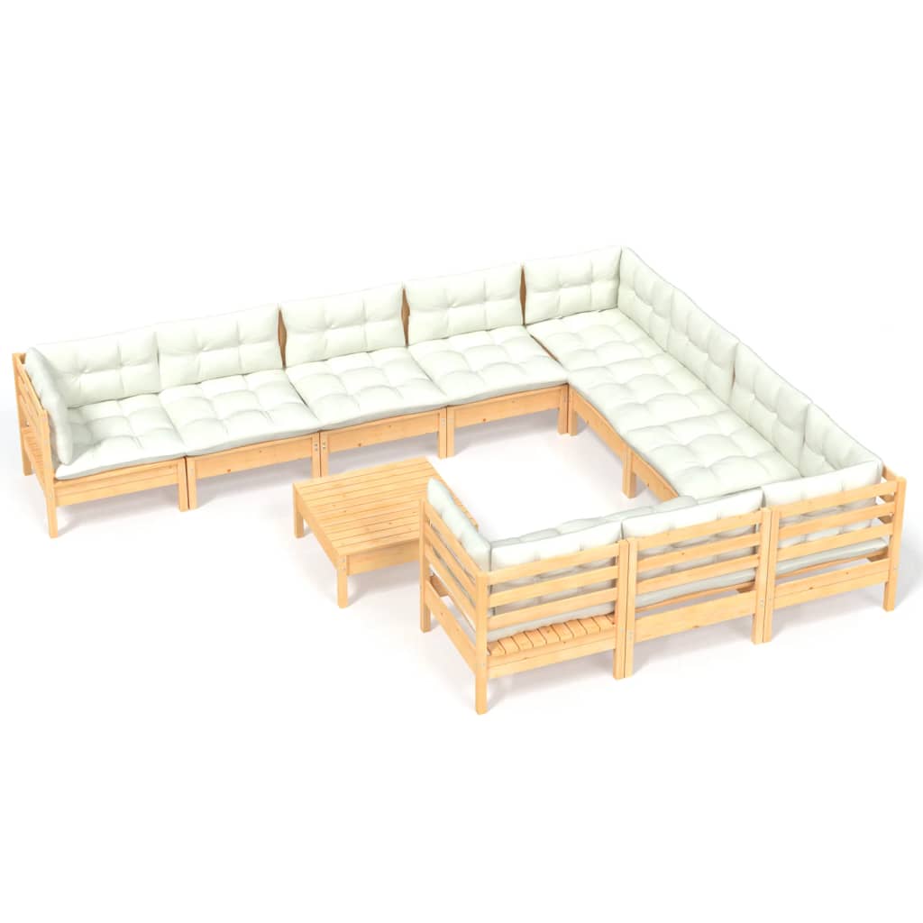 Set Divani da Giardino 11 pz con Cuscini Crema Massello di Pino | homemem39