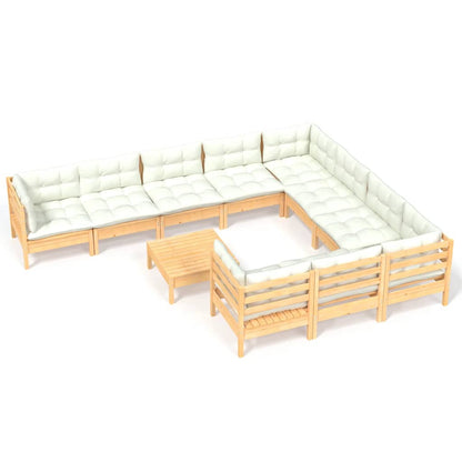 Set Divani da Giardino 11 pz con Cuscini Crema Massello di Pino | homemem39
