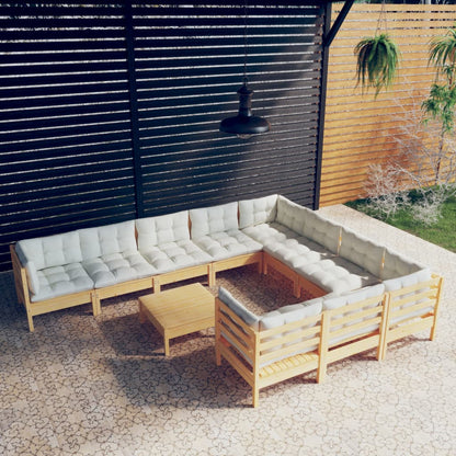 Set Divani da Giardino 11 pz con Cuscini Crema Massello di Pino | homemem39