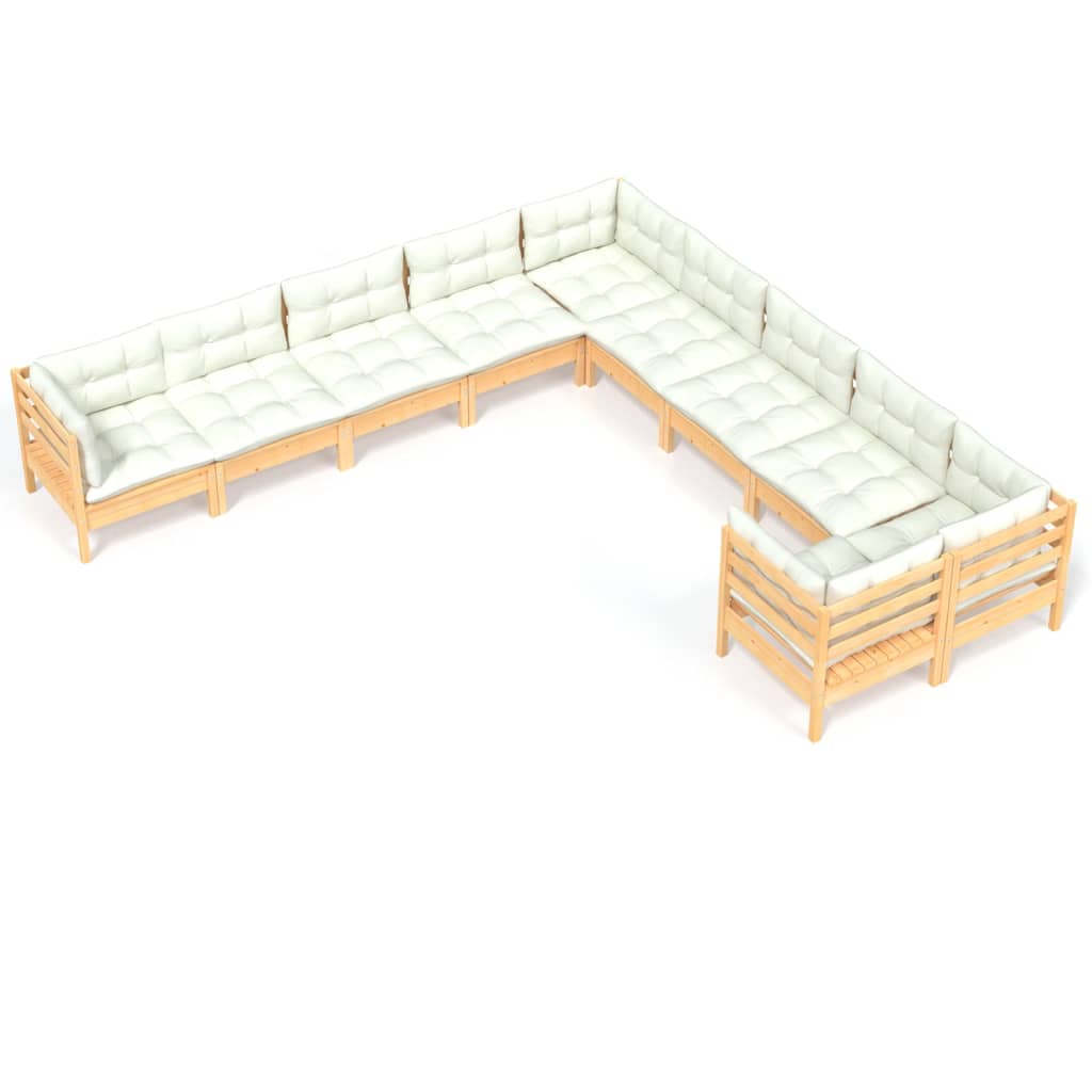Set Divani da Giardino 10 pz con Cuscini Crema Massello di Pino | homemem39