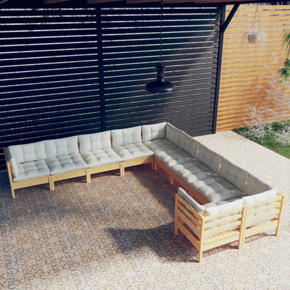 Set Divani da Giardino 10 pz con Cuscini Crema Massello di Pino | homemem39