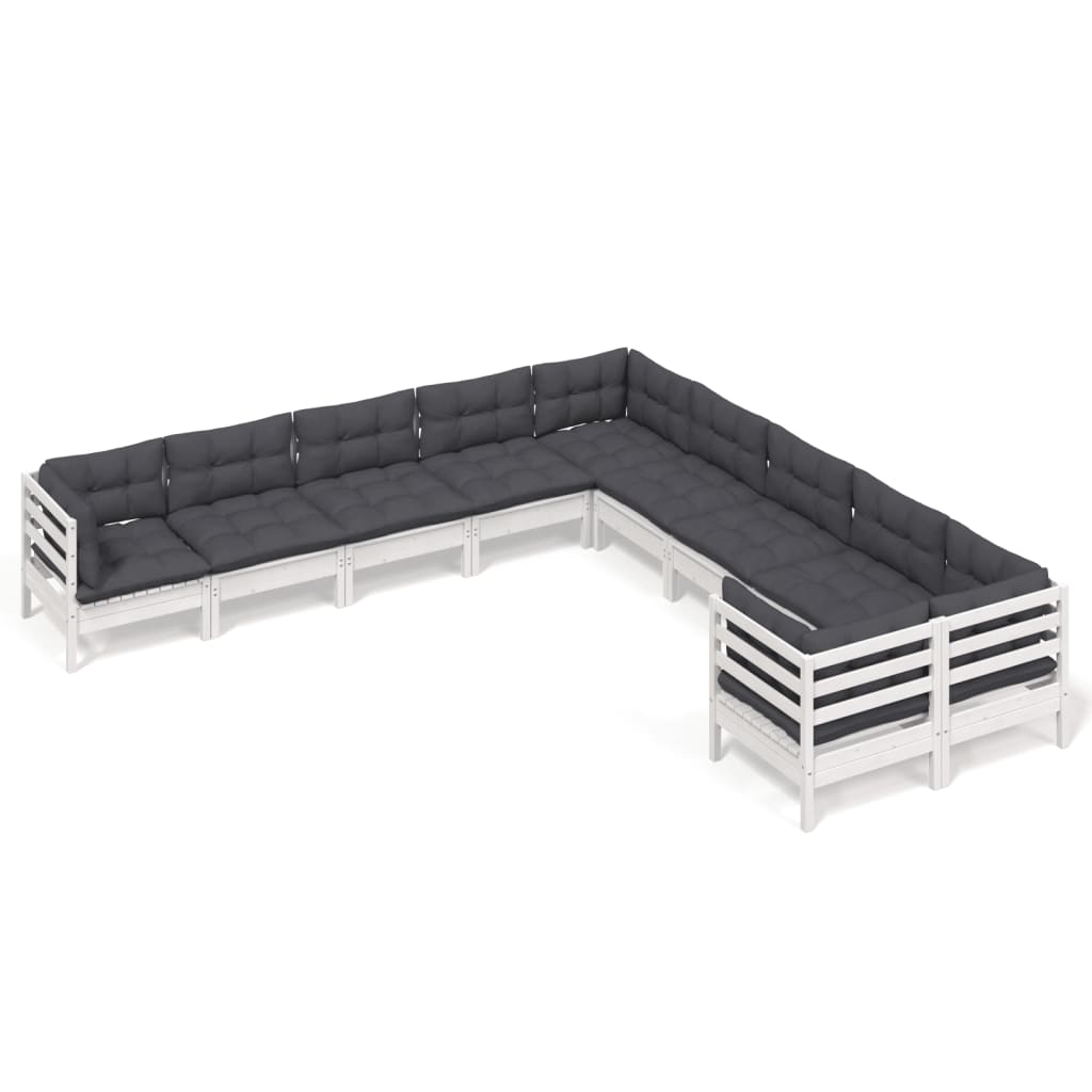 Set Divani da Giardino 10 pz con Cuscini Bianchi Legno di Pino - homemem39