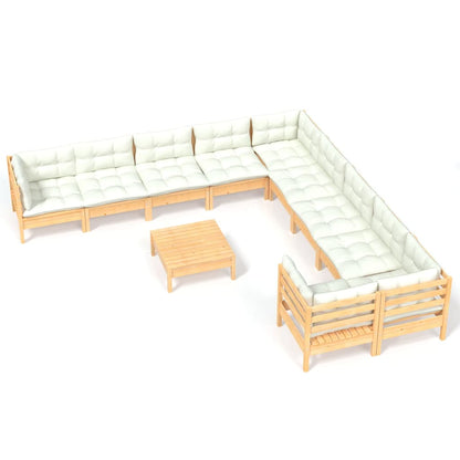 Set Divani da Giardino 11 pz con Cuscini Crema Massello di Pino | homemem39