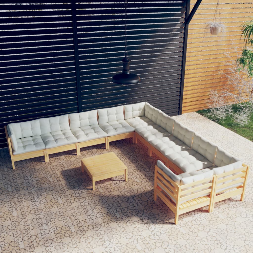 Set Divani da Giardino 11 pz con Cuscini Crema Massello di Pino | homemem39