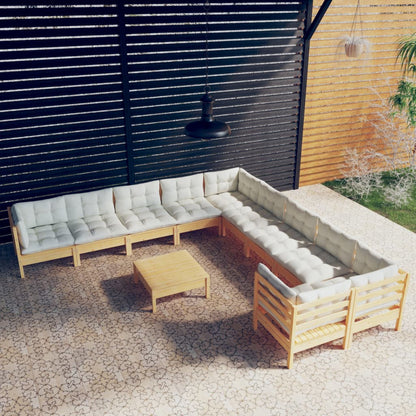 Set Divani da Giardino 11 pz con Cuscini Crema Massello di Pino | homemem39