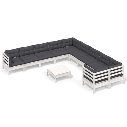 Set Divani da Giardino 11 pz con Cuscini Bianchi Legno di Pino - homemem39
