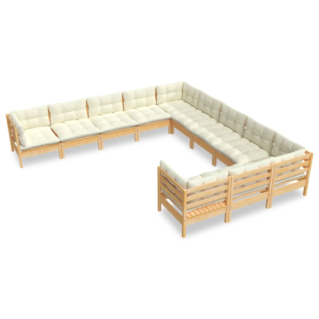 Set Divani da Giardino 11 pz con Cuscini Crema Massello di Pino | homemem39