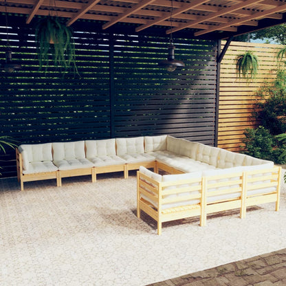 Set Divani da Giardino 11 pz con Cuscini Crema Massello di Pino | homemem39