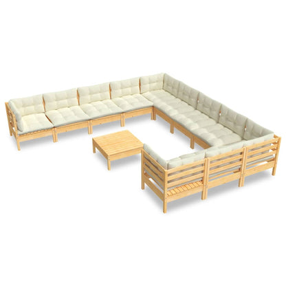 Set Divani da Giardino 12 pz con Cuscini Crema Massello di Pino | homemem39
