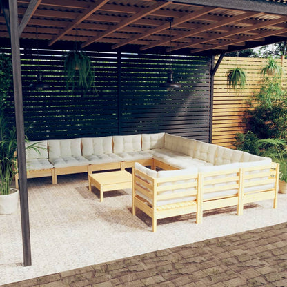 Set Divani da Giardino 12 pz con Cuscini Crema Massello di Pino | homemem39