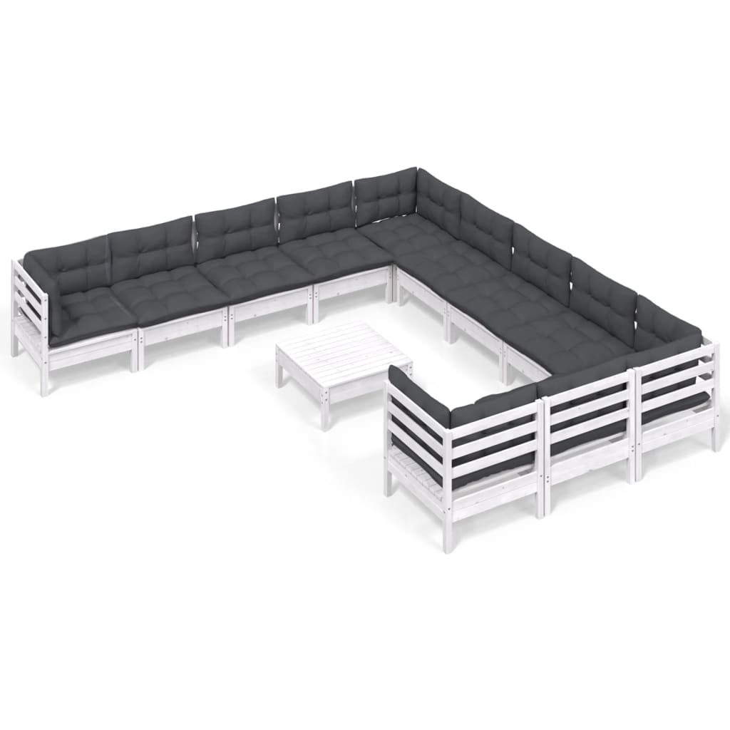 Set Divani da Giardino 12 pz con Cuscini Legno di Pino Bianco | homemem39