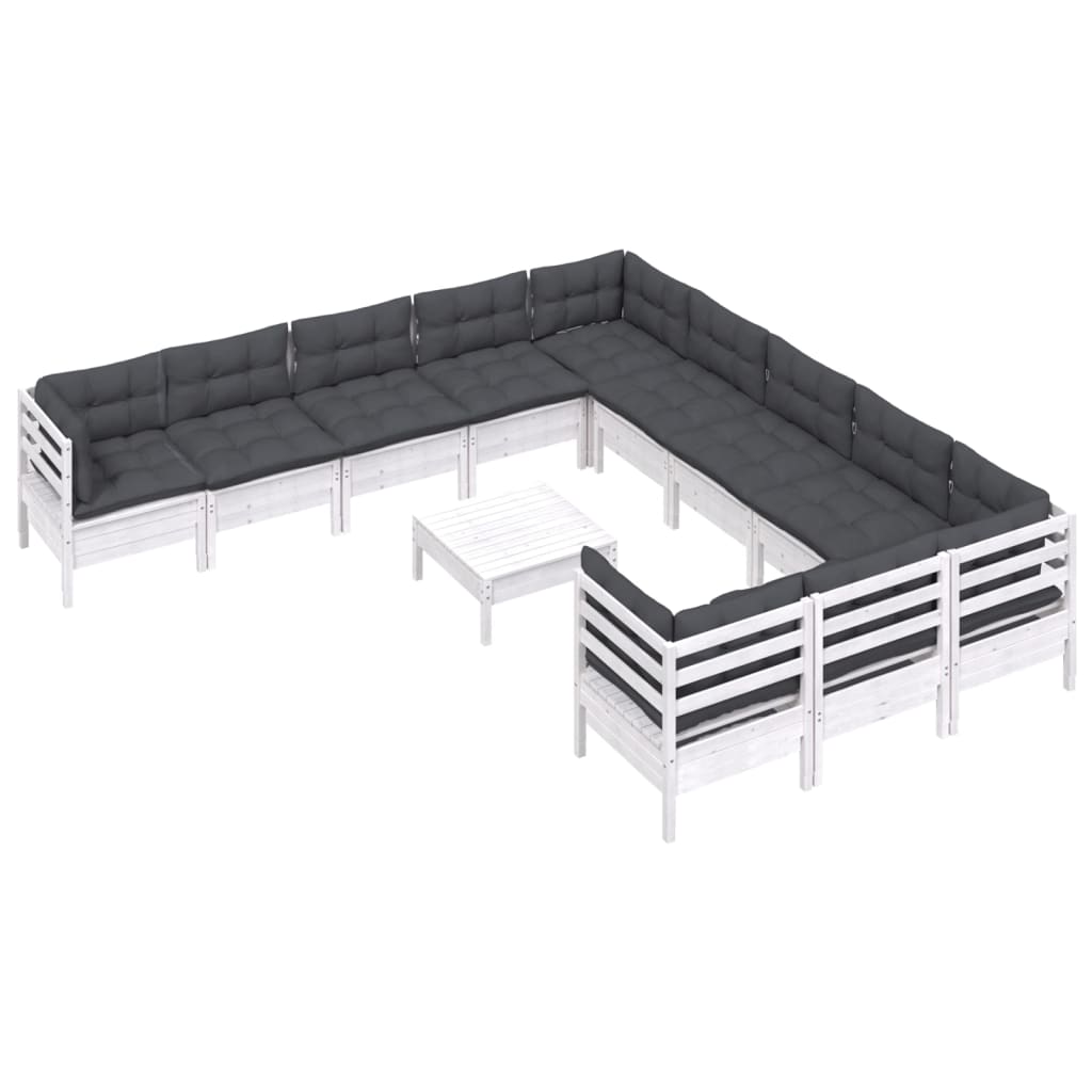 Set Divani da Giardino 12 pz con Cuscini Legno di Pino Bianco | homemem39