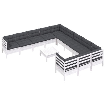 Set Divani da Giardino 12 pz con Cuscini Legno di Pino Bianco | homemem39
