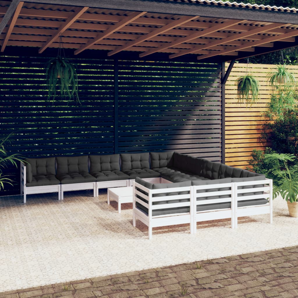 Set Divani da Giardino 12 pz con Cuscini Legno di Pino Bianco | homemem39