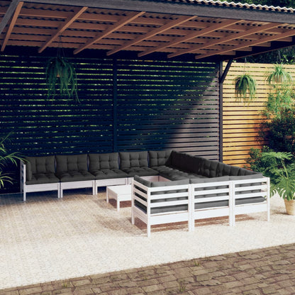 Set Divani da Giardino 12 pz con Cuscini Legno di Pino Bianco | homemem39