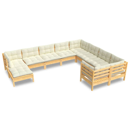 Set Divani da Giardino 10 pz con Cuscini Crema Massello di Pino | homemem39