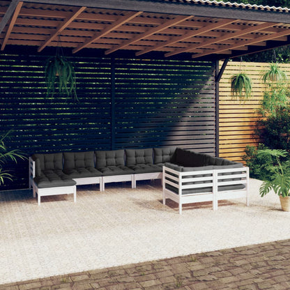 Set Divani da Giardino 10 pz con Cuscini Legno di Pino Bianco - homemem39