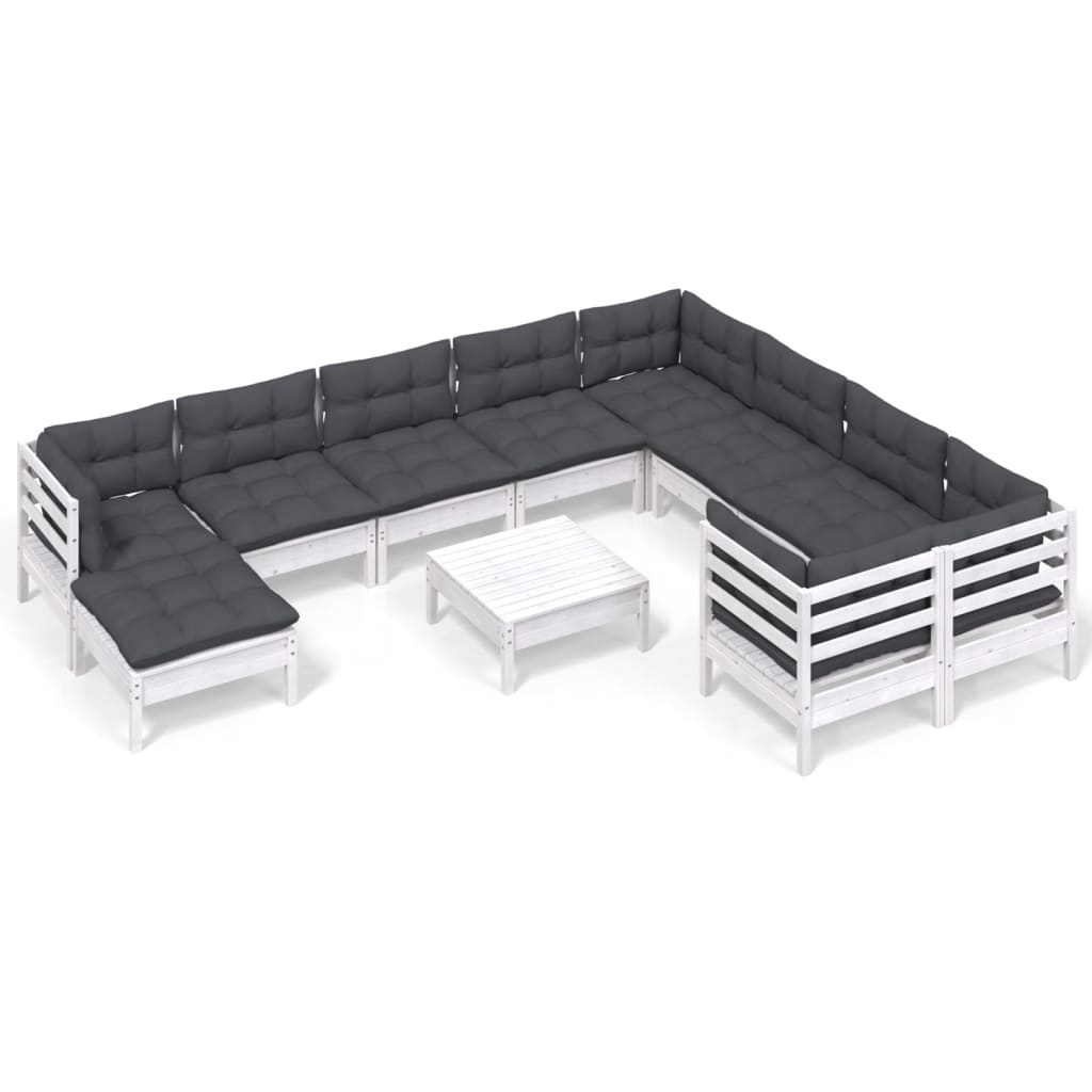 Set Divani da Giardino 11 pz con Cuscini Legno di Pino Bianco - homemem39