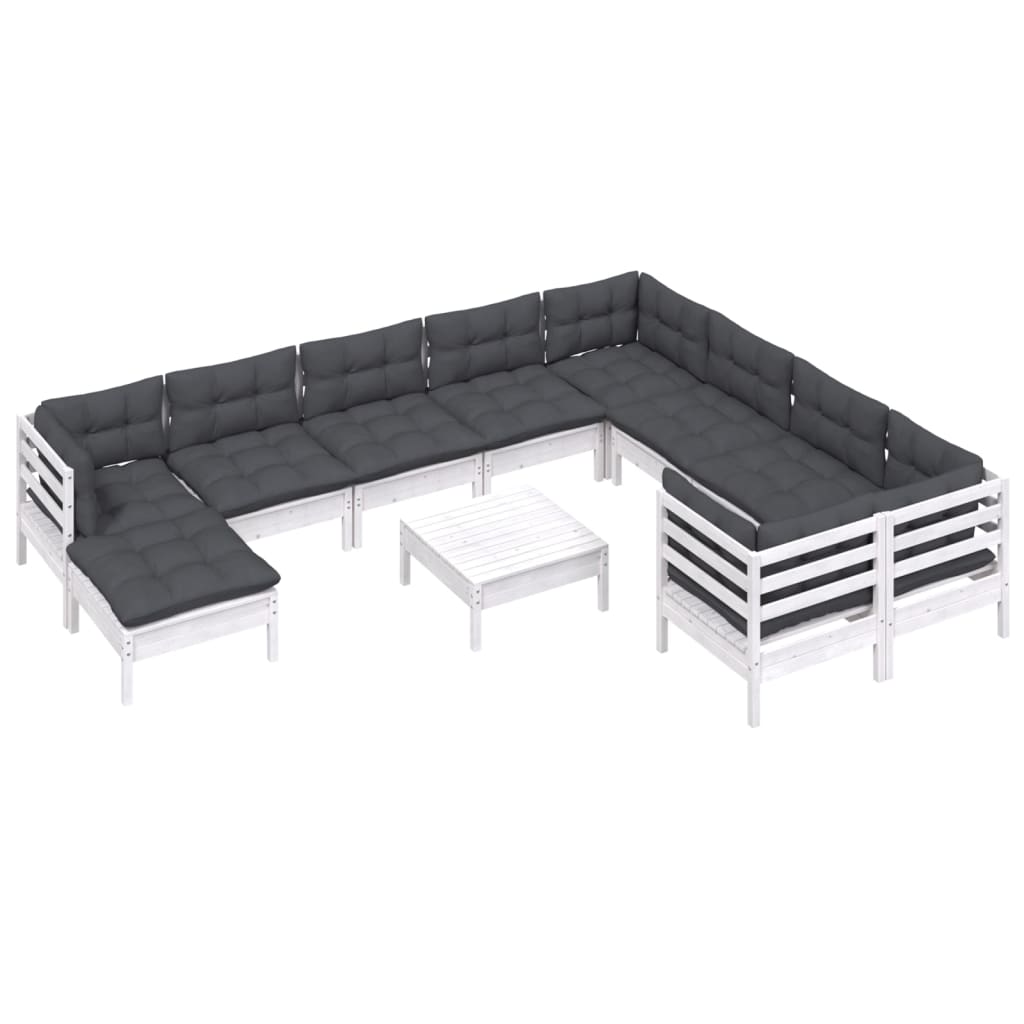 Set Divani da Giardino 11 pz con Cuscini Legno di Pino Bianco - homemem39