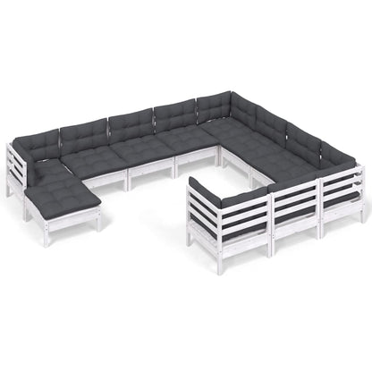 Set Divani da Giardino 11 pz con Cuscini Legno di Pino Bianco - homemem39