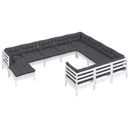 Set Divani da Giardino 11 pz con Cuscini Legno di Pino Bianco - homemem39