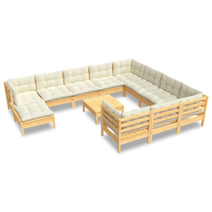 Set Divani da Giardino 12 pz con Cuscini Crema Massello di Pino | homemem39