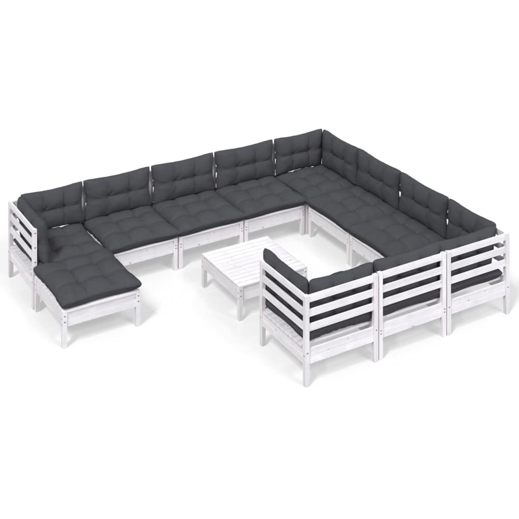 Set Divani da Giardino 12 pz con Cuscini Legno di Pino Bianco - homemem39